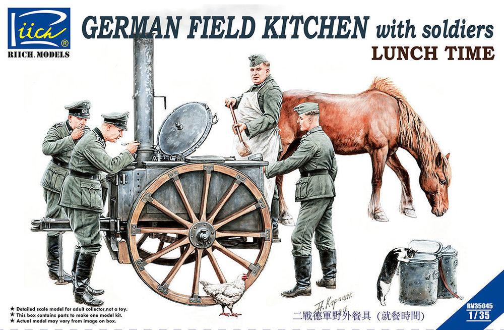 German Field Kitchen with Soliders (cook & three German soldiers,food containers) von Riich Models