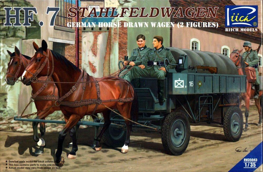 German Hf.7 Horse drawn Steel field wage w/2Horses &2 Figures von Riich Models