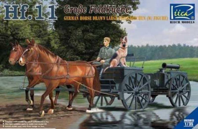 German Horses Drawn Large Field Kitchen Hf.11 (two horses&one figure,one dog von Riich Models