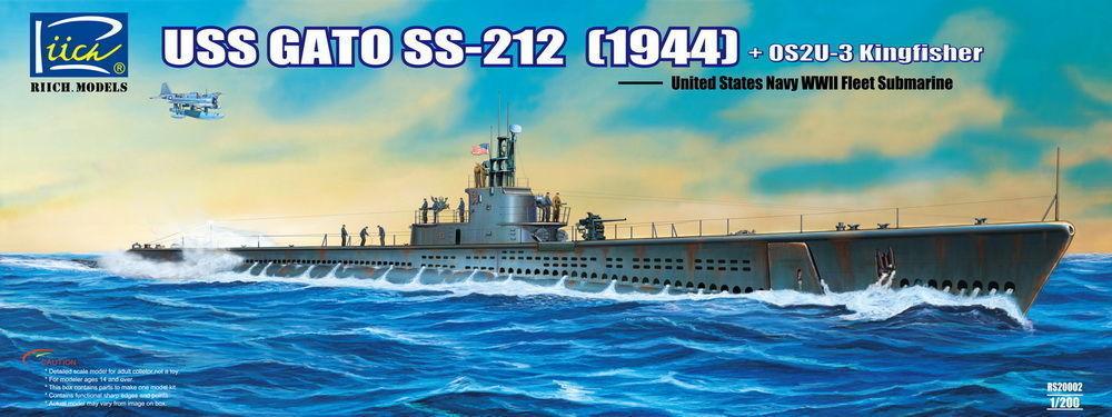 USS Gato SS-212 Fleet Submarine (1944)+ +OS2U-3 Kingfisher Floatplane von Riich Models