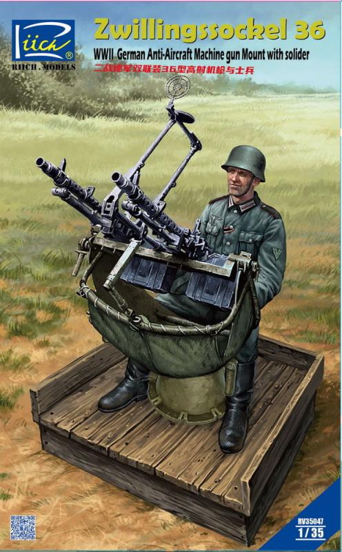 WWII German Zwillingssockel 36 Anti-Aircraft MG Mount w.Solider von Riich Models