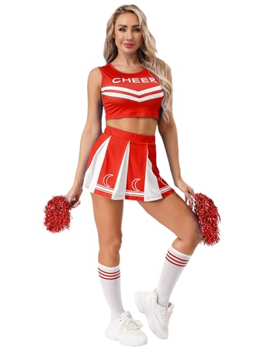 Riismen Damen Cheer Leader Kostüm Cheerleading Uniform Ärmellos Crop Top und Mini Faltenrock Tanzkleid Halloween Faschingskostüm Rave Outfit Clubwear Rot 3XL Riismen Damen Cheer Leader Kostüm Cheerleading Uniform Ärmellos Crop Top und Mini Faltenrock Tanzkleid Halloween Faschingskostüm Rave Outfit Clubwear Rot 3XL von Riismen