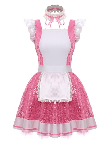 Riismen Damen Dienstmädchen Kostüm Maid Kleid Französisches Magd Uniform Pailletten Tütü Kleid Cosplay Unterwäsche Halloween Karnevalskostüm Rosa S Riismen Damen Dienstmädchen Kostüm Maid Kleid Französisches Magd Uniform Pailletten Tütü Kleid Cosplay Unterwäsche Halloween Karnevalskostüm Rosa S von Riismen