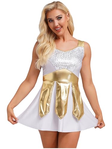 Riismen Damen Griechische Göttin Kostüm Griechisches Kleid Metallic Patchwork Kleid Vintage Ärmellos Minikleid Halloween Cosplay Karnevalskostüm Weiß XL Riismen Damen Griechische Göttin Kostüm Griechisches Kleid Metallic Patchwork Kleid Vintage Ärmellos Minikleid Halloween Cosplay Karnevalskostüm Weiß XL von Riismen