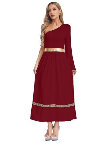 Riismen Damen Griechische Göttin Kostüm Halloween One-shoulder Kleid Retro Langarm Robe Lang Griechisches Toga Kostüm Cosplay Fasching Kostüm Burgundy 3XL Riismen Damen Griechische Göttin Kostüm Halloween One-shoulder Kleid Retro Langarm Robe Lang Griechisches Toga Kostüm Cosplay Fasching Kostüm Burgundy 3XL von Riismen
