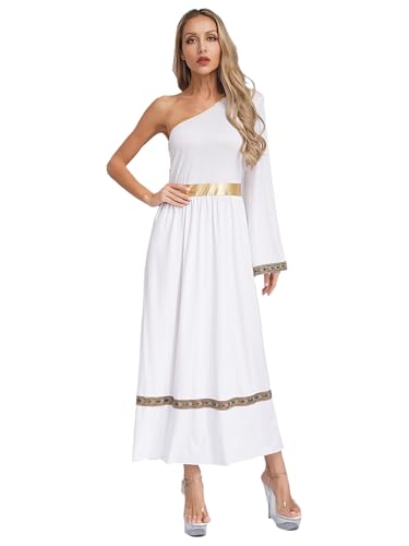 Riismen Damen Griechische Göttin Kostüm Halloween One-shoulder Kleid Retro Langarm Robe Lang Griechisches Toga Kostüm Cosplay Fasching Kostüm Weiß S Riismen Damen Griechische Göttin Kostüm Halloween One-shoulder Kleid Retro Langarm Robe Lang Griechisches Toga Kostüm Cosplay Fasching Kostüm Weiß S von Riismen