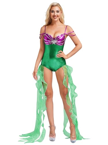 Riismen Damen Meerjungfrau Kostüm Pailletten Meerjungfrau Body Ärmellos Bodysuit mit Rüschenbändern Metallic Badeanzug Halloween Cosplay Karnevalskostüm Grün 3XL Riismen Damen Meerjungfrau Kostüm Pailletten Meerjungfrau Body Ärmellos Bodysuit mit Rüschenbändern Metallic Badeanzug Halloween Cosplay Karnevalskostüm Grün 3XL von Riismen