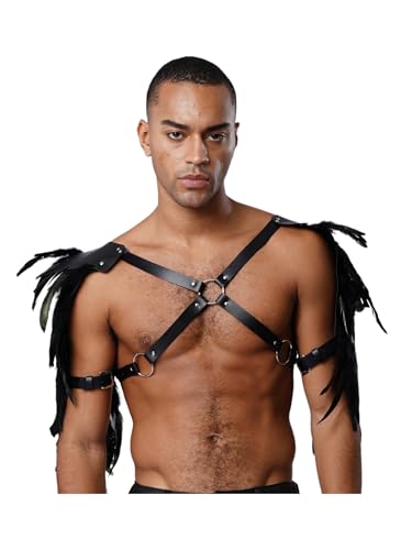 Riismen Gothic Punk Kostüm Herren Halloween Verstellbare Leder Shrug Mit Federriemen Savage Kostüm Festival Outfit Cosplay Fasching Kostüm Rave Outfit Schwarz Einheitsgröße Riismen Gothic Punk Kostüm Herren Halloween Verstellbare Leder Shrug Mit Federriemen Savage Kostüm Festival Outfit Cosplay Fasching Kostüm Rave Outfit Schwarz Einheitsgröße von Riismen