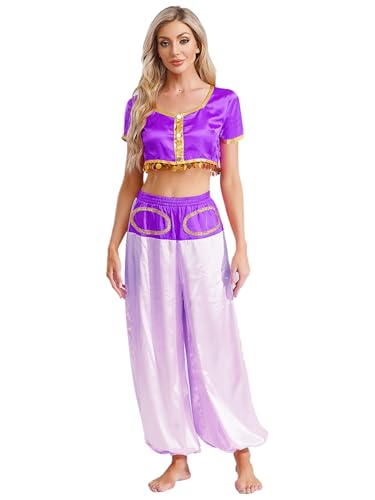 Riismen Halloween Damen Arabische Prinzessin Kostüm Indische Tanztop Mit Harem Hosen Festival Outfit Bellydance Wear Cosplay Set Karneval Kostüm Mottopartys Lila XXL Riismen Halloween Damen Arabische Prinzessin Kostüm Indische Tanztop Mit Harem Hosen Festival Outfit Bellydance Wear Cosplay Set Karneval Kostüm Mottopartys Lila XXL von Riismen