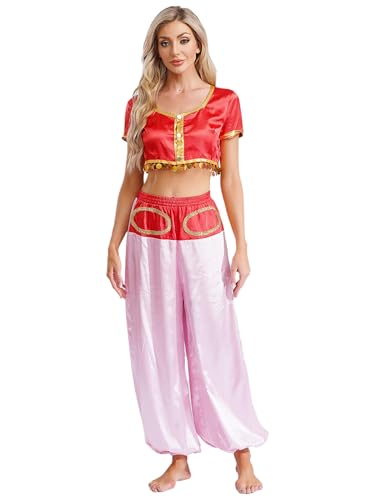 Riismen Halloween Damen Arabische Prinzessin Kostüm Indische Tanztop Mit Harem Hosen Festival Outfit Bellydance Wear Cosplay Set Karneval Kostüm Mottopartys Rot 3XL Riismen Halloween Damen Arabische Prinzessin Kostüm Indische Tanztop Mit Harem Hosen Festival Outfit Bellydance Wear Cosplay Set Karneval Kostüm Mottopartys Rot 3XL von Riismen