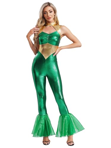Riismen Halloween Meerjungfrau Kostüm Damen Cosplay Set Ärmellos Mermaid Metallic Patchwork Jumpsuit Festival Outfit Karneval Fasching Kostüm Grün M Riismen Halloween Meerjungfrau Kostüm Damen Cosplay Set Ärmellos Mermaid Metallic Patchwork Jumpsuit Festival Outfit Karneval Fasching Kostüm Grün M von Riismen