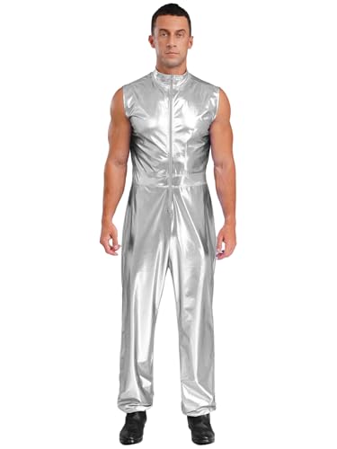Riismen Herren Metallic Overall Ärmellos Jumpsuit Disco Kostüm Hippie Outfit Halloween Fasching Kostüm Rave Outfit Silber S Riismen Herren Metallic Overall Ärmellos Jumpsuit Disco Kostüm Hippie Outfit Halloween Fasching Kostüm Rave Outfit Silber S von Riismen