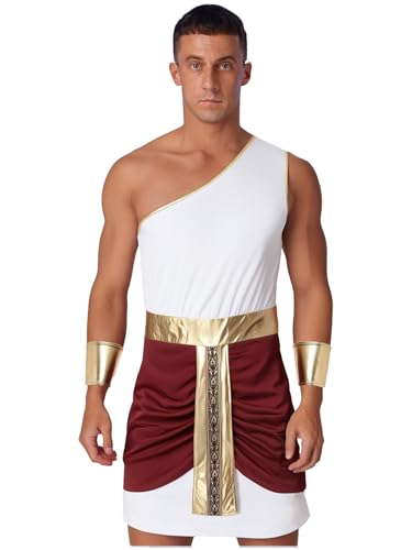 Riismen Herren Römisches Gladiator Kostüm Antike Griechische Toga One-shoulder Ärmellose Griechischer Robe mit Abnehmbaren Ärmeln Karneval Kostüm Weißburgunder 3XL Riismen Herren Römisches Gladiator Kostüm Antike Griechische Toga One-shoulder Ärmellose Griechischer Robe mit Abnehmbaren Ärmeln Karneval Kostüm Weißburgunder 3XL von Riismen