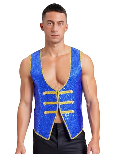 Riismen Herren Zirkus Kostüm Glitzer Pailletten Weste Ärmellos Retro Frack Halloween Cosplay Ffaschingskostüm Rave Outfit Riismen Herren Zirkus Kostüm Glitzer Pailletten Weste Ärmellos Retro Frack Halloween Cosplay Ffaschingskostüm Rave Outfit von Riismen