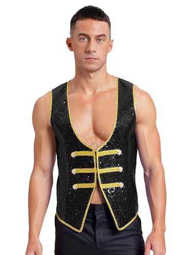 Riismen Herren Zirkus Kostüm Glitzer Pailletten Weste Ärmellos Retro Frack Halloween Cosplay Ffaschingskostüm Rave Outfit Riismen Herren Zirkus Kostüm Glitzer Pailletten Weste Ärmellos Retro Frack Halloween Cosplay Ffaschingskostüm Rave Outfit von Riismen
