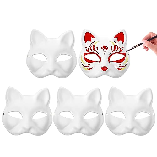 Riisoyu 5 Stück DIY Weiße Papier Maske, Maske DIY Weiße Papiermasken Fuchsmasken Handgemalte Leere Papiermasken für Karneval Cosplay Halloween Party Maskerade Halloween Cosplay von Riisoyu