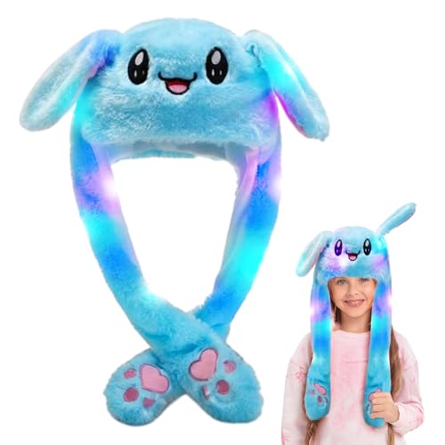 Riisoyu Beweglicher Ohr Kaninchen Hut, Niedliche Hase Plüsch Hut mit LED Licht Hasen Mütze mit Leuchtender Beweglichen Hut für Make up Party, Weihnachtsfeier Fasching, Karneval Cosplay(Blau) von Riisoyu