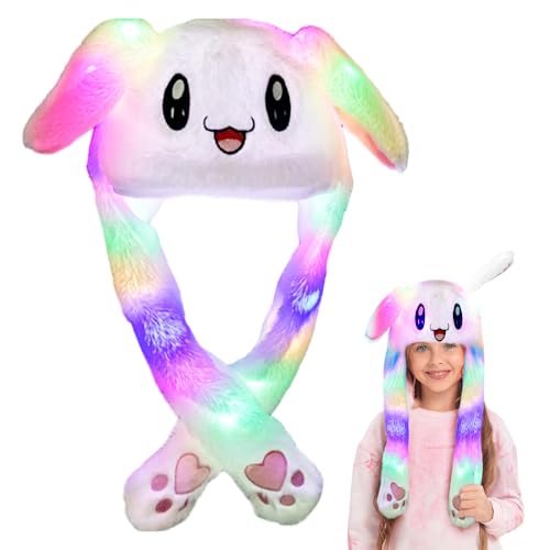 Riisoyu Beweglicher Ohr Kaninchen Hut, Niedliche Hase Plüsch Hut mit LED Licht Hasen Mütze mit Leuchtender Beweglichen Hut für Make up Party, Weihnachtsfeier Fasching, Karneval Cosplay（Weiß） von Riisoyu