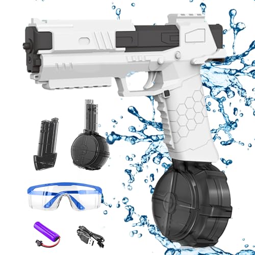 Riisoyu Elektrische Wasserpistole, Wasserpistole mit Großer Reichweite 550+60cc mit großer Kapazität Wasserdicht Premium Wasserpistolen Set für Erwachsene Kinder Strandparty Pool Spielzeug Sommer von Riisoyu