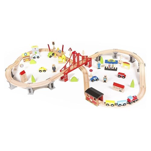 Spielzeugeisenbahn aus Holz - 70-teilige Zugzubehör - Holzeisenbahn-Set - Spielzeugfahrzeug-Set von Rijoka