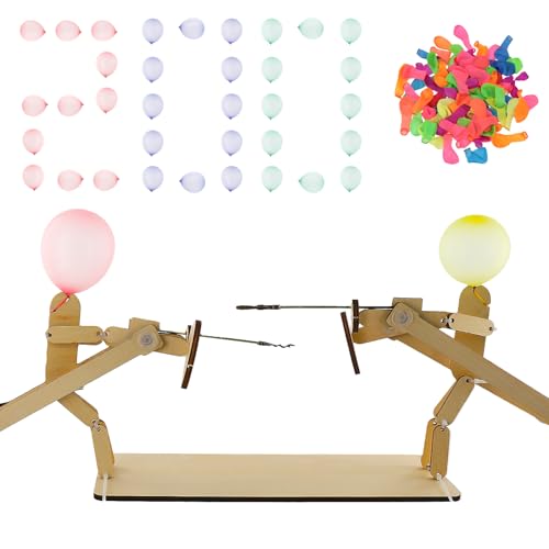 Balloon Bamboo Man Battle, Balloon Brawlers Game for 2 Player with 200 Ballons, Wooden Fencing Puppets Game, Fun Fast Paced Balloon Fight, Whack A Balloon Family Game for Adult Party Camping von Rilcn