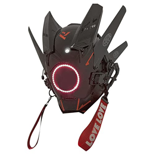 RinRinGo Cyberpunk Helm mit roter LED-Beleuchtung und 4 Flügeln Cosplay Cyberpunk Maske für Erwachsene mit verstellbarem Design von RinRinGo