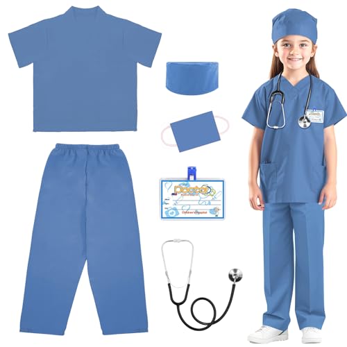 RioRand Arzt-Kostüm für Kinder, Kleinkind, Krankenschwester, Peelings mit Zubehör, Halloween, Cosplay, Verkleiden, Arzt, Spielset für Jungen und Mädchen, 3–11 Jahre von RioRand