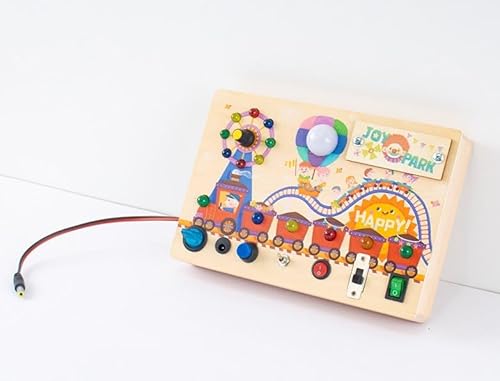 Riokko Busy Board Baby Montessori Spielzeug ab 1 Jahr, Activity Board Motorikspielzeug mit 15 LED, Holzspielzeug Sensorik Spielzeug Lernspielzeug, Geschenk Jungen und Mädch ab 2 3 4 Jahr von Riokko