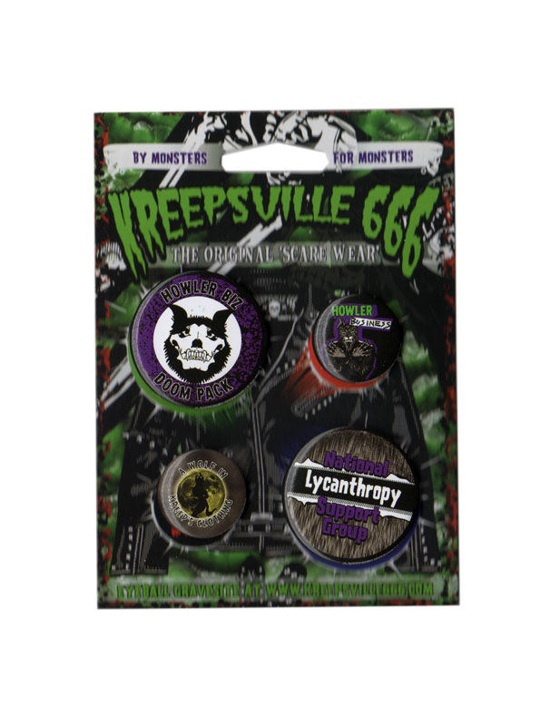 Kreepsville Gothic Werwolf Button Set 4-teilig schwarz-weiss von Ripper Merchandise LTD - KF