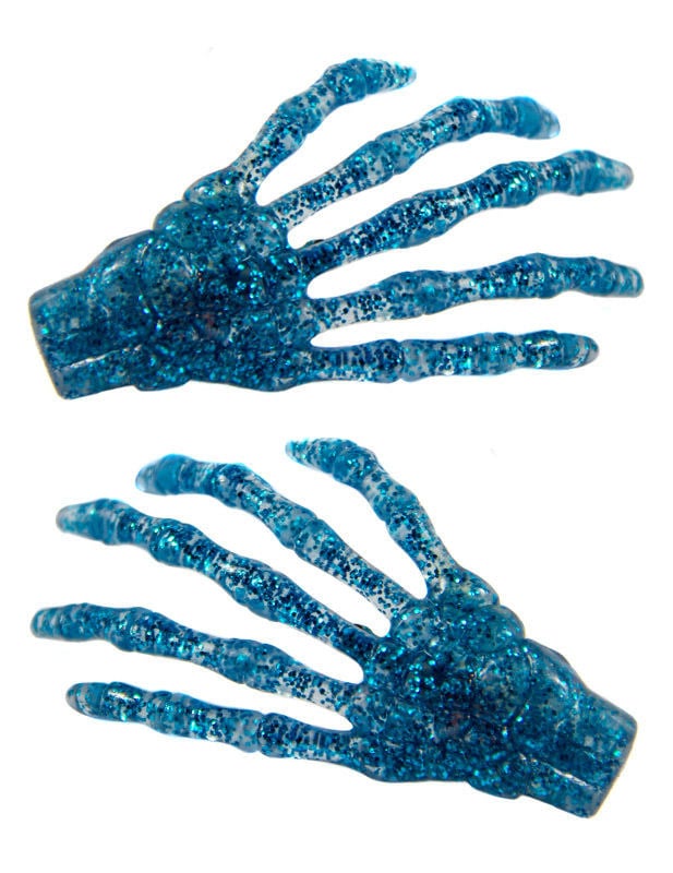 Kreepsville-Haarklammern Glitzernde Skeletthände 2 Stück blau 7cm von Ripper Merchandise LTD - KF