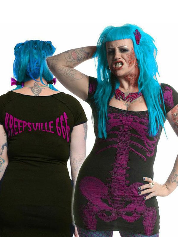 Kreepsville-Kleid Skelettkleid schwarz-lila von Ripper Merchandise LTD - KF