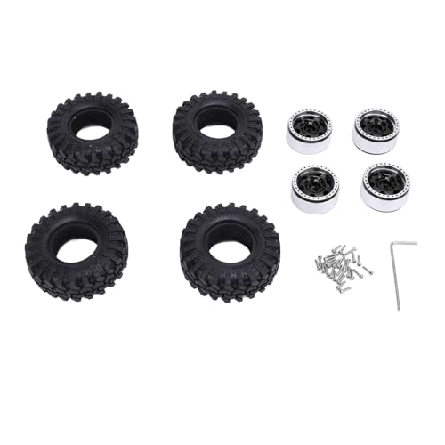 Risegun 4pcs 1,0 Ovale Radnaben Aluminiumlegierung Hub und Gummireifen für 1/24 Kletterwagen (Schwarz) von Risegun