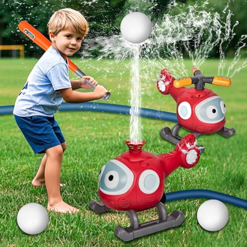 Wassersprinkler-Baseballspielzeug für Kinder, Hubschrauber -Sprinklerball-Set, 2-in-1-Outdoor-Sprinkler für Kinderspielzeug mit Baseball Wasserspielzeug für Hinterhof Rasen Garten Sommer Pool Party von Risingor