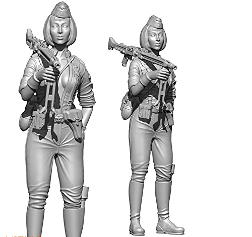 Risjc 1/18 90mm WWII schönes Mädchen MG-Schütze Soldat Resin Soldat Modell unbemalt und unmontiert Bausatz (1 Person, Doppelkopf)/4716Y von Risjc