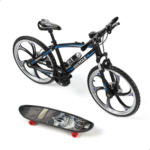 RISOPEN 1:8 Maßstab Fingerfahrrad Modellspielzeug, Mini-Fahrrad Modell zur Heimdekoration, Druckguss-Metall Blau Fahrrad Ornament mit Fingerskateboard Spielzeug Kit für Kinder & Erwachsene. von Risopen