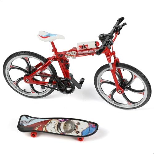 RISOPEN 1:8 Maßstab Fingerfahrrad Modellspielzeug, Mini-Fahrrad Modell zur Heimdekoration, Druckguss-Metall Rot Fahrrad Ornament mit Fingerskateboard Spielzeug Kit für Kinder & Erwachsene. von Risopen