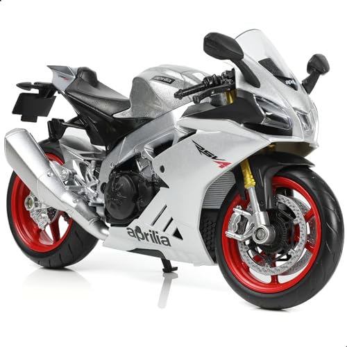 Risopen 1:12 Motorradmodell Spielzeug für Aprilia RSVA RR1000 Metall-Die-Cast mit Kunststoffmotorradmodell Keine Montage benötigt Mini-Fertig-Moto-Geschenk für Erwachsene （Silber） von Risopen