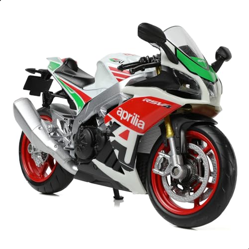 Risopen 1:12 Motorradmodell Spielzeug für Aprilia RSVA RR1000 Metall-Die-Cast mit Kunststoffmotorradmodell Keine Baugruppe benötigt Mini-Fertig-Moto-Geschenk für Erwachsene （Weiß & rot） von Risopen