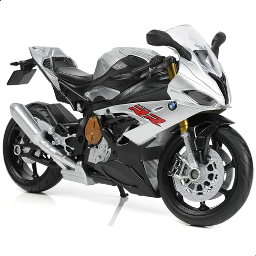 Risopen 1:12 Motorradmodell Spielzeug für BMW S1000RR Metall-Stempel mit Plastikmotorradmodell Keine Montage benötigt Mini-Fertig-Moto-Geschenk für Erwachsene （Silber） von Risopen