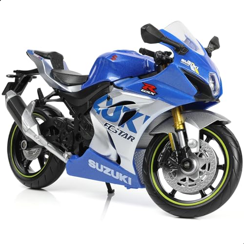 Risopen 1:12 Motorradmodell Spielzeug für Suzuki GSX R1000R Metall Die-Cast mit Plastikmotorradmodell Keine Baugruppe benötigt Mini-Ferge Moto-Geschenk für Erwachsene （blau） von Risopen