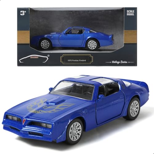 Risopen 1/36 Pontiac Firebird Trans Am Pull Back Auto Metall Diecast Auto Modell Spielzeug Rauch Und Bandit Klassische Vintage Auto Modell Spielzeug Blaues Auto Sammeln Modell Sammlung Geschenk von Risopen