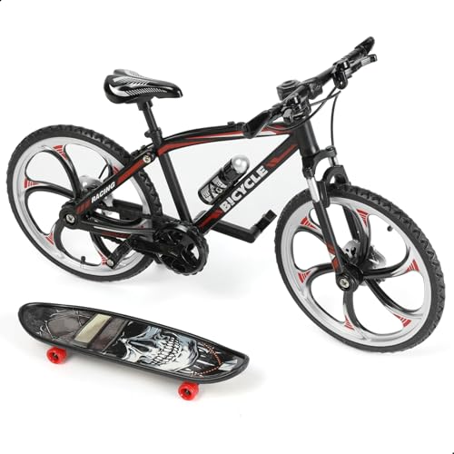 Risopen 1:8 Maßstab Fingerfahrrad Modellspielzeug, Mini-Fahrrad Modell zur Heimdekoration, Druckguss-Metall Rot Fahrrad Ornament mit Fingerskateboard Spielzeug Kit für Kinder & Erwachsene. von Risopen