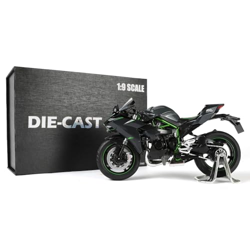 Risopen 1:9 KAWASAK Ninja H2R Motorradmodell, Metalllegierung, Druckguss, schwarzes Sport- und Rennmotorradmodell, Modell Sammlung, Geschenk für Erwachsene (Straßenversion) Ohne Ständer von Risopen