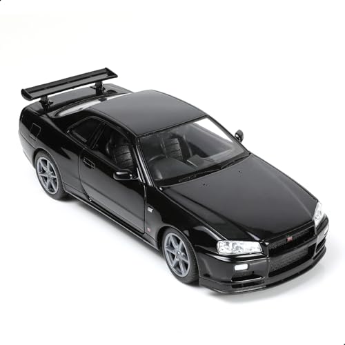 Risopen Nissan Skyline GT-R (R34 Rennwagen-Modell) Druckguss Schwarz Auto Modell Drift Classic Sport Vintage Spielzeug Sammlung Geschenk für Erwachsene von Risopen