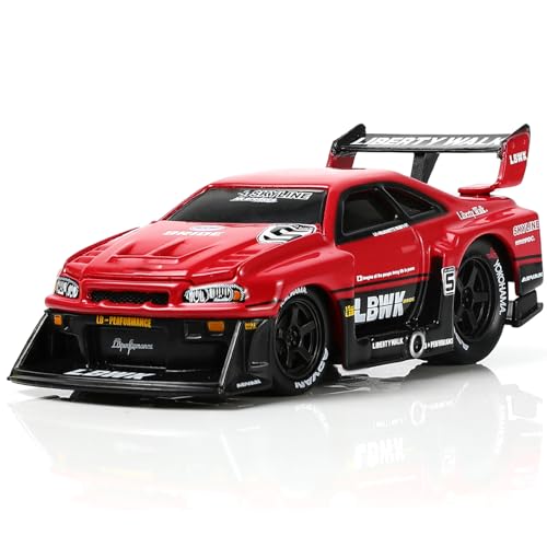 Risopen Nissan Skyline GTR R34 Automodell im Maßstab 1:64, Legierung, Metall, Druckguss, rotes Auto-Modell, Spielzeug, Geschenk, kleines klassisches Automodell, Antik-Kollektion, Sportfahrzeugmodell von Risopen