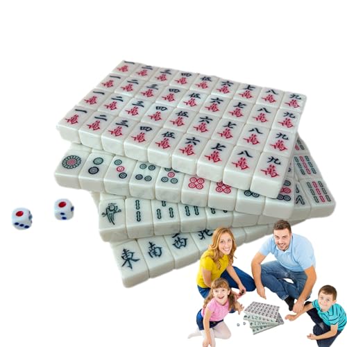 Ristyur Reise-Mahjong, tragbares, leichtes Mahjong-Set mit klarer Gravur, Fliesenspiel, Reisezubehör für Ausflüge, Schlafsäle, Häuser, Schulen von Ristyur