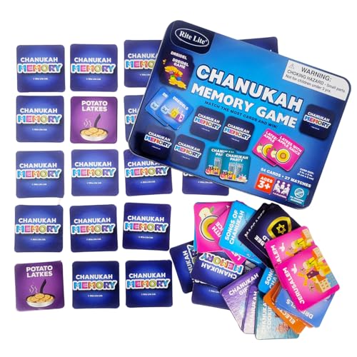 Rite Lite Chanukah-Memory-Spiel in Sammeldose – Klassisches jüdisches Feiertagsspiel mit 54 Karten, lustiges und lehrreiches Chanukka-Geschenk Familien, Partygeschenk für 8 Tage festlichen von Rite Lite