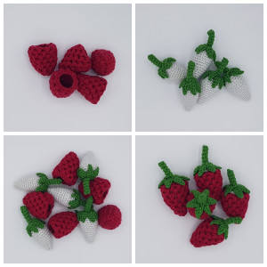 Karla´s Himbeeren by Rito Krea - Frucht Häkelmuster mit Kit 9cm - 5 St - Karlas Hindbær af Rito Krea - Frugt Hækleopskrift 9cm - 5 stk von Rito Krea