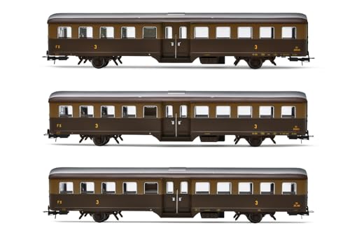 FS Passagierwagen „Corbellini“ 1947, 3 Stück, 2 Achsen, 3. Klasse, Lackierung Castano/Isabella, für historische Züge, Epoche V–VI, Verschieden von Rivarossi