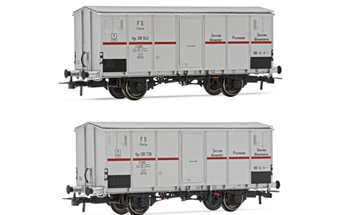 Rivarossi HR6562 FS 2-Einheiten-Kühlwagen Hgb 2-Achsen-Metallkarosserie, silberner roter Streifen, Britisches Lademaßmodell, Eisenbahnfahrzeuge – Waggons, bunt von Rivarossi